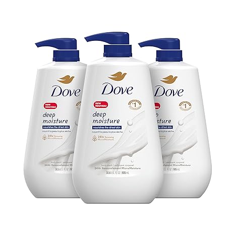 Dove Body Wash with Pump Deep Moisture For Dry Skin Moisturizing Skin Cleanser with 24hr Renewing MicroMoisture Nourishes The Driest Skin, 33.8 Fl Oz (Pack of 3) - 24hrsmart